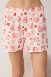 TRENDYOLMİLLA Ecru-Pink 100% Cotton Pastry and Heart Patterned Knitting Pajama Set - Image 3