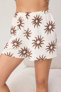 TRENDYOLMİLLA Ecru-Brown Printed shally Weaving Pajama Set - Image 3