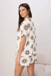 TRENDYOLMİLLA Ecru-Brown Printed shally Weaving Pajama Set - Image 4
