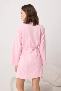 TRENDYOLMİLLA Pink 2 Sets 100% Cotton Muslin Weaving Robe & Nightgown - Image 4