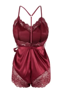 TRENDYOLMİLLA Burgundy Lace Detailed Belted Satin Weaving Jumpsuit - Image 4