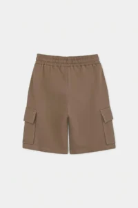 Khaki-Beige 2 Sets Boys' Cotton Elastic Waist Cargo with pocket Knitting Shorts - Image 11