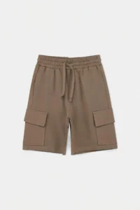 Khaki-Beige 2 Sets Boys' Cotton Elastic Waist Cargo with pocket Knitting Shorts - Image 9