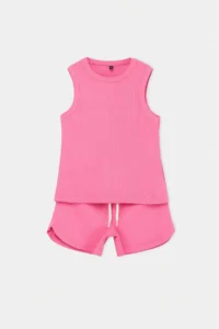 Pink Plain Knitting Bottom - Top Set