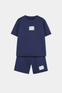 Navy Blue Plain Knitting Bottom - Top Set