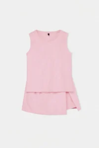 Pink Regular Pattern Crew Neck Girls' Bottom - Top Set