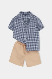 Navy Blue Plain Weaving Bottom - Top Set