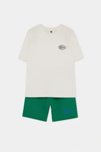 Ecru 100% Cotton Crew Neck Boys' Bottom - Top Set
