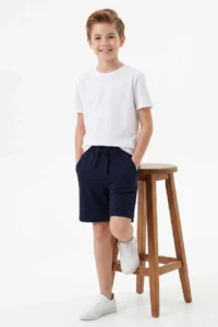 Burgundy-Navy Blue Plain Boys' Knitting Shorts & Bermuda - Image 4
