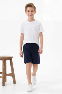 Burgundy-Navy Blue Plain Boys' Knitting Shorts & Bermuda - Image 5