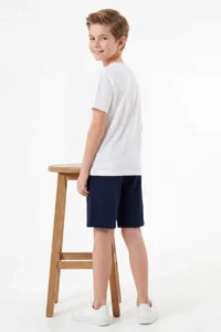 Burgundy-Navy Blue Plain Boys' Knitting Shorts & Bermuda - Image 6