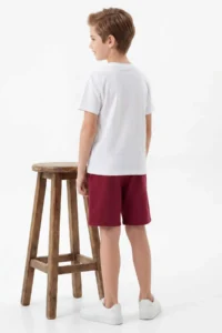 Burgundy-Navy Blue Plain Boys' Knitting Shorts & Bermuda - Image 7