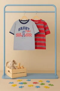 Gray-Burgundy Printed Knitting T-Shirt