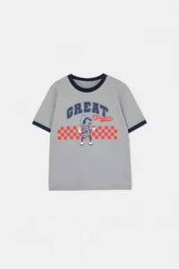 Gray-Burgundy Printed Knitting T-Shirt - Image 2