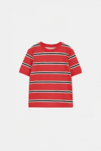 Gray-Burgundy Printed Knitting T-Shirt - Image 4