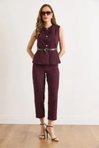 Olalook Women's Plum Belted Vest Trousers Suit - Image 2
