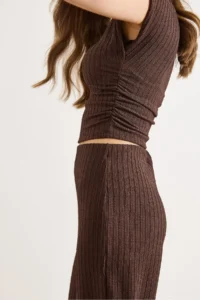 Olalook Women's Brown Drape Detailed Blouse and Trousers Set - Image 5