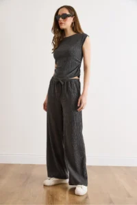 Olalook Women's Anthracite Blouse Trousers Textured Suit - Image 2
