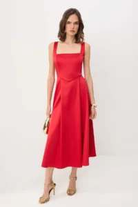 TRENDYOLMİLLA Red A-Cut Satin Weaving Chic Evening Gown Gece Graduation Dress