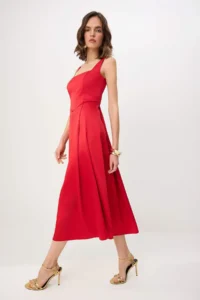 TRENDYOLMİLLA Red A-Cut Satin Weaving Chic Evening Gown Gece Graduation Dress - Image 2