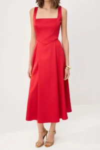 TRENDYOLMİLLA Red A-Cut Satin Weaving Chic Evening Gown Gece Graduation Dress - Image 3