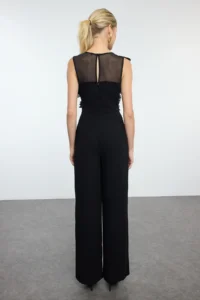 TRENDYOLMİLLA Black Tulle Detailed Weaving Jumpsuit - Image 7