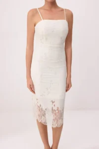 TRENDYOLMİLLA WHITE Plain Knitting Lace Midi Lined Cocktail Dress - Image 3