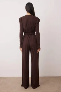 TRENDYOLMİLLA Brown Double breasted Yaka Belt Detailed padded Knitting Elegant/Evening Jumpsuit - Image 4