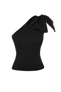 TRENDYOLMİLLA Black Single Arm Fiyonk Detailed Knitwear Blouse - Image 8