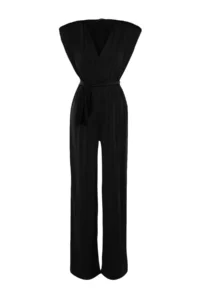 TRENDYOLMİLLA Black V-neck Belted Knitting Jumpsuit - Image 13