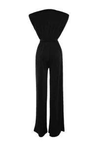 TRENDYOLMİLLA Black V-neck Belted Knitting Jumpsuit - Image 15