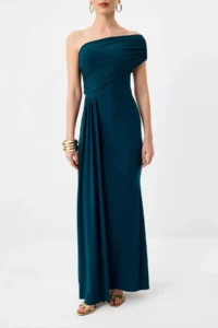 TRENDYOLMİLLA Emerald Green Plain Plain Cut Ruffle / Drape Knitting Sandy Maxi Evening Gown & Graduation Dress - Image 3