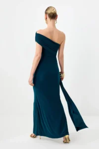 TRENDYOLMİLLA Emerald Green Plain Plain Cut Ruffle / Drape Knitting Sandy Maxi Evening Gown & Graduation Dress - Image 4