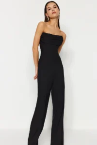 TRENDYOLMİLLA Black Corset Detailed Weaving Jumpsuit - Image 2