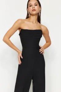 TRENDYOLMİLLA Black Corset Detailed Weaving Jumpsuit - Image 3