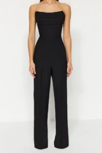 TRENDYOLMİLLA Black Corset Detailed Weaving Jumpsuit - Image 4