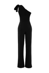 TRENDYOLMİLLA Black Fiyonk Detailed Single Arm Weaving Jumpsuit - Image 10