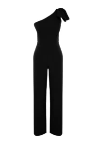 TRENDYOLMİLLA Black Fiyonk Detailed Single Arm Weaving Jumpsuit - Image 9