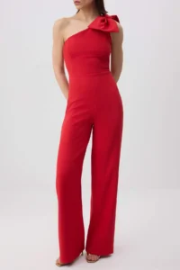 TRENDYOLMİLLA Red Plain Asymmetric Yaka Sleeveless with bow Weaving Finike Elegant/Evening Jumpsuit - Image 3