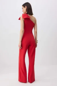 TRENDYOLMİLLA Red Plain Asymmetric Yaka Sleeveless with bow Weaving Finike Elegant/Evening Jumpsuit - Image 4