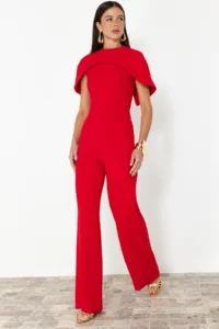 TRENDYOLMİLLA Red Pelerin Detailed Weaving Chic Jumpsuit