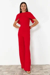 TRENDYOLMİLLA Red Pelerin Detailed Weaving Chic Jumpsuit - Image 2