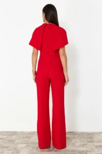 TRENDYOLMİLLA Red Pelerin Detailed Weaving Chic Jumpsuit - Image 6