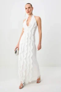 TRENDYOLMİLLA Limited Edition WHITE Frilly Lined Tulle Evening Gown Gece Graduation Dress