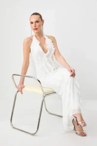 TRENDYOLMİLLA Limited Edition WHITE Frilly Lined Tulle Evening Gown Gece Graduation Dress - Image 2