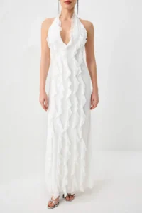TRENDYOLMİLLA Limited Edition WHITE Frilly Lined Tulle Evening Gown Gece Graduation Dress - Image 3