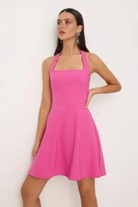 TRENDYOLMİLLA Fuchsia Plain Skirt Opened at Waist Weaving Finike Short / Mini Unlined Elegant/Evening Dress - Image 2
