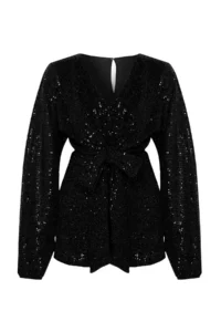 TRENDYOLMİLLA Black shiny Sequin Knitting Short Jumpsuit - Image 5
