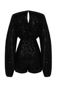 TRENDYOLMİLLA Black shiny Sequin Knitting Short Jumpsuit - Image 8