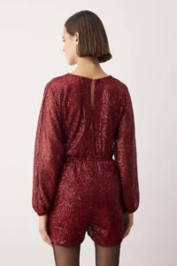 TRENDYOLMİLLA Burgundy Plain Double breasted LONG Shimmery Knitting Sequin Elegant/Evening Jumpsuit - Image 4